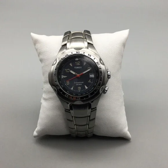 Timex Watch Men I-Control 39mm Silver Tone Black Dial Date New Battery 7.75